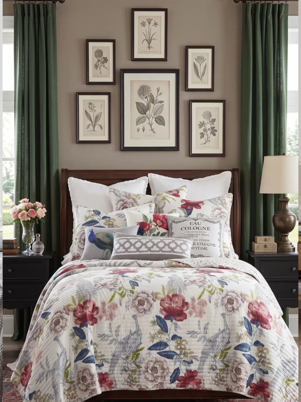 Levtex Home Floral Montecito Pattern 3-Piece Reversible Full/Queen Quilt Set